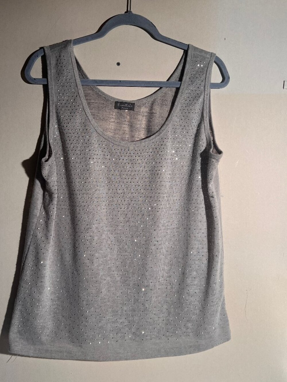 Essentials Milano Grey Rhinestone Studded Tank Top Knit Cami - Size M / L